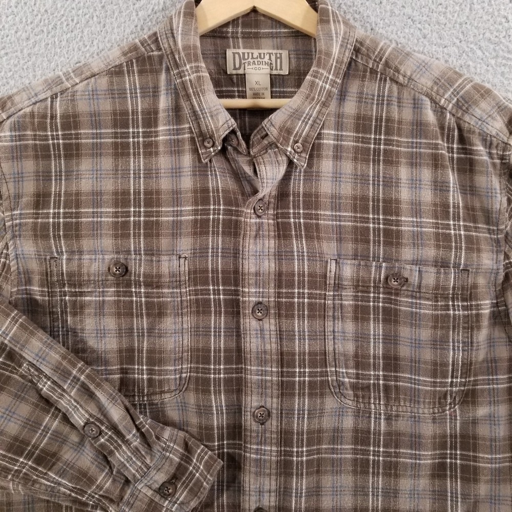Duluth Trading Shirt Mens XL Brown Plaid Free Swinging Flannel Outdoor Workwear